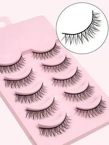 Asiteo 5 Pairs Manga Lash Soft Natural Eyelashes Wispy Eyelashes Daily Dating Makeup Eyelashes - 黑色 - 查看 3