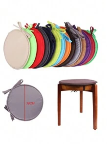 1個直徑38公分的圓形椅墊帶扣,實色厚織物座墊,適用於家庭餐飲,適合客廳、臥室、書房等大多數椅子