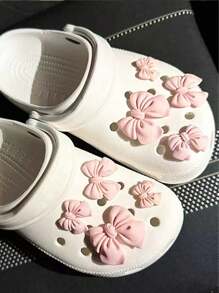 8 件可爱简约蝴蝶结装饰各式粉色、紫色、红色鞋夹适用于凉鞋、拖鞋（不含鞋子） - 粉色 - 查看 3
