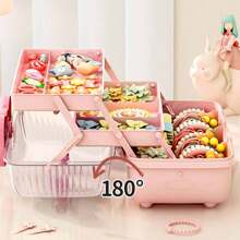 1pc Adorable 3-Layer Bowknot Portable Storage Box For Hair Accessories, Jewelry, Cosmetics, Etc. Suitable For Living Room, Bedroom Hair Clips Makeup Organizer Valentine's Day - Pink - View 4