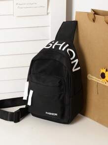 1pc Kids' Fashionable Letter Detail Small Chest Bag Crossbody Bag For Outdoor Activities - Black - View 1