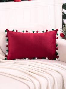 Miater 1pc Colorful Pom Pom Christmas Pillowcase - Burgundy - View 5