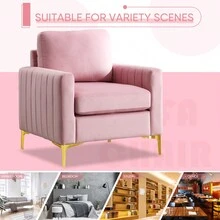 Velvet Accent Chairs Set Of 2, Mid Century Modern Single Sofa Chair, Tufted Upholstered Armchair, Reading Lounge Club Chair For Living Room, Bedroom, Comfy Accent Sofa Chairs - 粉色 - 查看 6