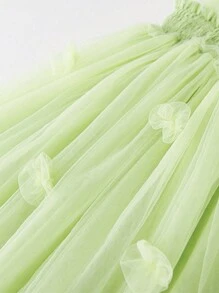 年轻女孩公主薄纱连衣裙，细肩带迷你派对连衣裙，带有 3D 翅膀仙女设计，适合复活节、夏季的可爱正式礼服 - 綠色 - 查看 4