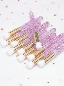 10 件裝粉紅色閃光睫毛延長清潔刷鼻子黑頭清洗微刷眉毛睫毛清洗洗髮洗髮精泡沫清潔刷 - 粉色 - 查看 2