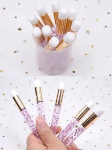 10 件裝粉紅色閃光睫毛延長清潔刷鼻子黑頭清洗微刷眉毛睫毛清洗洗髮洗髮精泡沫清潔刷 - 粉色 - 查看 3