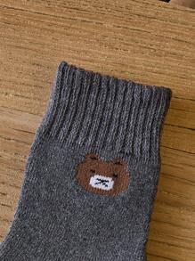 5 pares de calcetines tipo tripulación para niños de colores aleatorios, calcetines térmicos para niños pequeños con diseños de unicolor y oso de dibujos animados, adecuados para uso diario, lindos y de moda, aptos para primavera/otoño e invierno - Multicolor - Ver 6