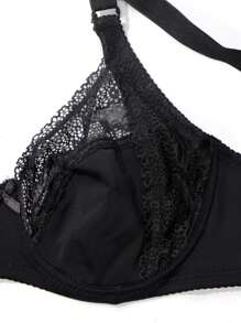 1pc Plus Size Women's Solid Color Flower Lace Hollow Out Ultra-Thin Single Underwire Bras