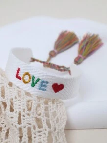 1 件刺繡字母手工編織波西米亞創意情侶手鍊 - 白色 - 查看 6