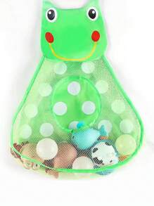 1pc Cartoon Mesh Storage Hanging Basket For Kitchen/Bathroom Multipurpose Storage, Also For Kids' Bath Toys, Including Suction Cups And 2 Adhesive Hooks, Random Color - Green - View 1