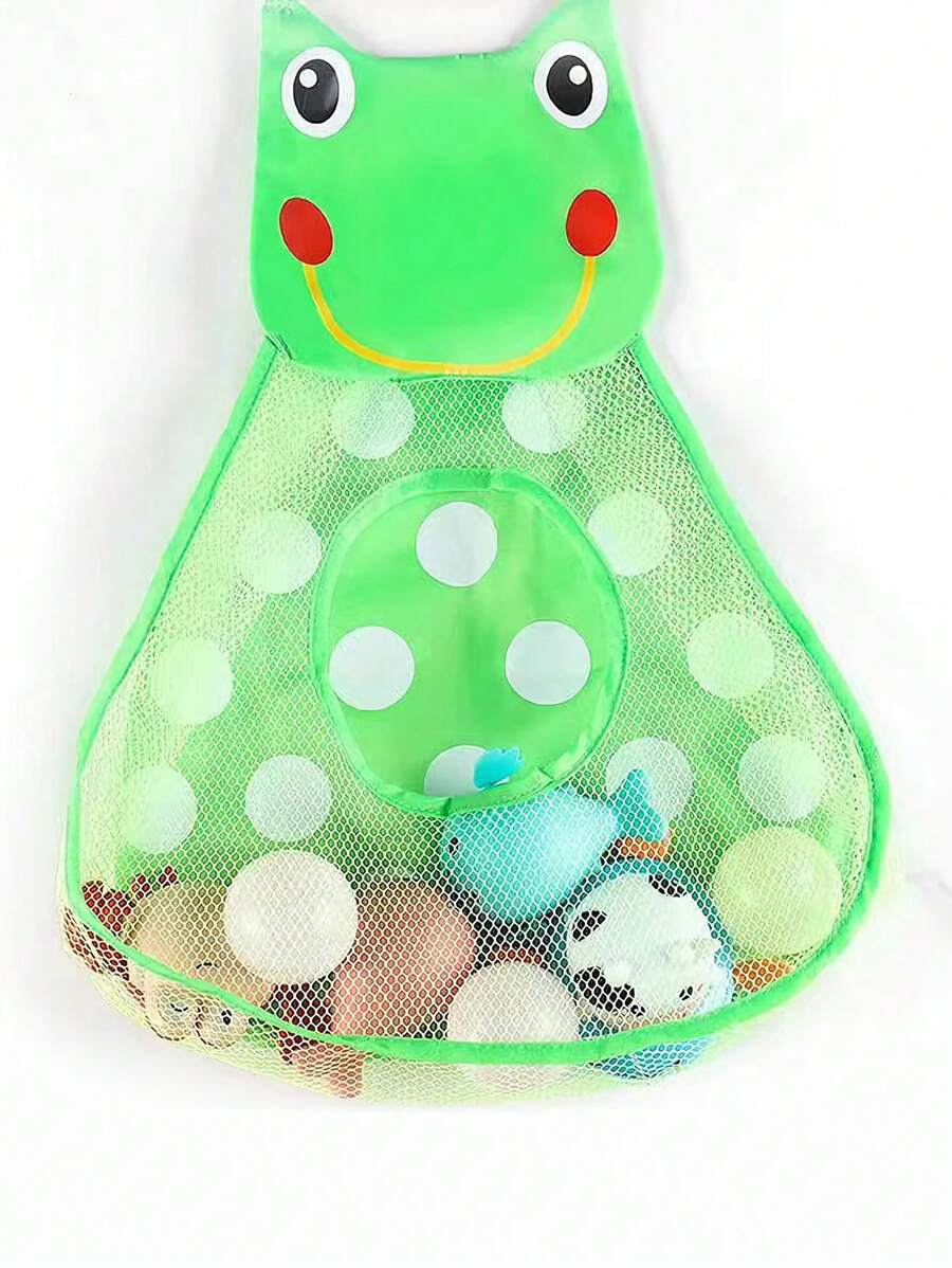1pc Cartoon Mesh Storage Hanging Basket For Kitchen/Bathroom Multipurpose Storage, Also For Kids' Bath Toys, Including Suction Cups And 2 Adhesive Hooks, Random Color - Green - View 1