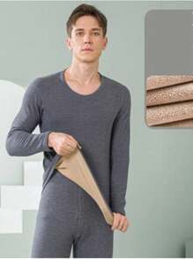 1 件套男士毛絨加厚保暖內衣、秋季衣服和褲子套裝冬季 - 灰色 - 查看 1