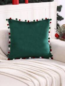 Miater 1入組多彩毛絨球聖誕枕套 - 墨綠色 - 查看 4