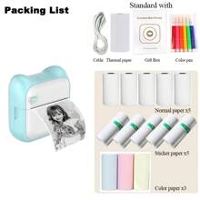 A31 Mini Printer with 13Rolls Thermal Papers Label Portable Thermal Printers Inkless impressora portatil Sticker Paper 57mm For Android IOS 200DPI - Blue - View 1