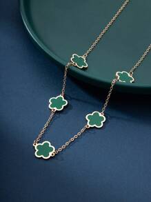 1pc Vintage Punk Style Flower Necklace With European And American Flavor, Suitable For Back-to-school Season, Halloween, Thanksgiving As A Gift - Green - View 2