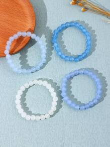 4 pcs colored beaded elastic rope healing bracelets - Multicolor - View 5