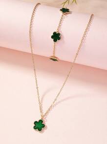 1set European And American Fashionable, Personalized, Sweet, Cute, Versatile Clover Shaped Exquisite And Elegant Ladies' Bracelet And Necklace Set For Travel And Dating