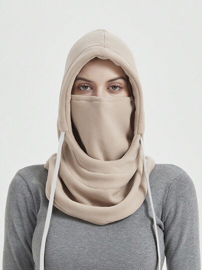 1 pc khaki woman's black fleece balaclava hat, sun proof cycling hat