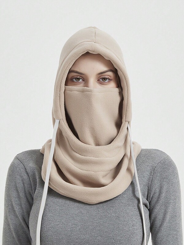 1 pc khaki woman's black fleece balaclava hat, sun proof cycling hat