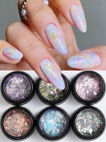 水晶蛋白石指甲片 Y2K 粉紫色全息闪光指甲亮片极光镀铬箔粉 DIY 美甲装饰指甲饰物指甲宝石指甲用品 - 彩色 - 查看 2
