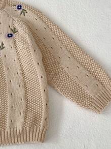 1 件装女婴刺绣镂空针织开衫夹克，春秋 - 杏色 - 查看 9