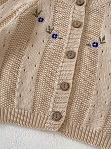 1 件装女婴刺绣镂空针织开衫夹克，春秋 - 杏色 - 查看 8