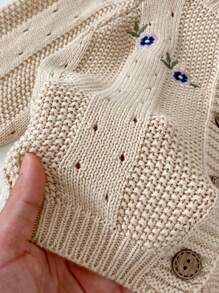 1 件装女婴刺绣镂空针织开衫夹克，春秋 - 杏色 - 查看 7