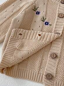 1 件装女婴刺绣镂空针织开衫夹克，春秋 - 杏色 - 查看 6