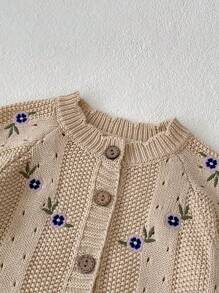 1 件装女婴刺绣镂空针织开衫夹克，春秋 - 杏色 - 查看 10