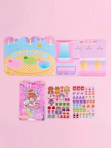 2 件裝泡泡貼紙書,甜美可愛的女孩卡通貼紙書,可愛創意,3d 場景裝飾,適合期刊和筆記本 - 彩色 - 查看 4