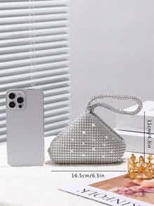 Glamorous Glitter Bling, Sequin, Luxury, Shiny Women's Mini Sparkling Rhinestone Clutch Bag, Suitable For Wedding, Party, Dance, Birthday, Gift, Makeup Bag Evening Bag, Dinner Bag For Party Girl, Woman, Bride - Silver - View 4