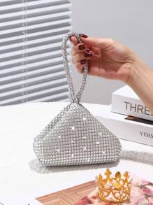 Glamorous Glitter Bling, Sequin, Luxury, Shiny Women's Mini Sparkling Rhinestone Clutch Bag, Suitable For Wedding, Party, Dance, Birthday, Gift, Makeup Bag Evening Bag, Dinner Bag For Party Girl, Woman, Bride - Silver - View 5