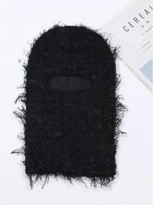 1pc Men's Fashion Jacquard Knit Beanie With Plush Lining, Detachable Face Mask, Suitable For Daily Wear, Skiing And Wind-proof - Black - View 4