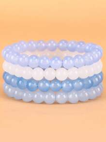 4 pcs colored beaded elastic rope healing bracelets - Multicolor - View 12