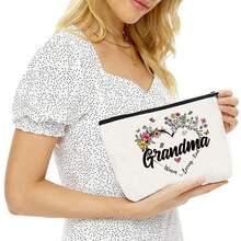 1 件米色花束奶奶图案拉链收纳袋轻便多功能收纳袋便携式化妆包收纳袋钥匙卫生巾等用于返校商务旅行个人旅行宿舍送给家人父母祖父母的礼物收纳袋化妆包化妆收纳袋用于化妆工具旅行的礼物送给妈妈的礼物 - 米色 - 查看 4