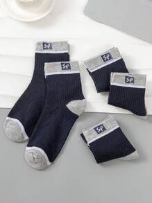 5pairs Men's Mid-calf Socks With Letters & Color Block Design For All Seasons, Daily Wear - Navy Blue - View 4