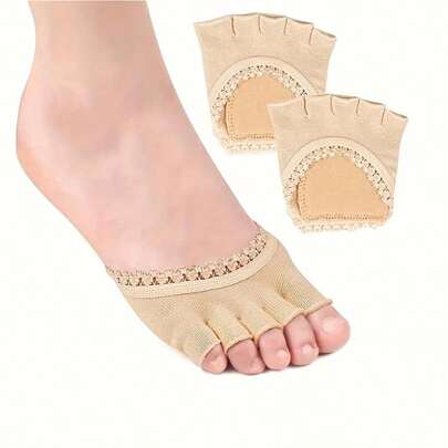 1 Paar offener Zehenpartie, halb Socken mit rutschfest Spitze Kissen & Zehentrenner, atmungsaktiv & Schweißabsorbierend für Damen Flache & High Heel Schuhe