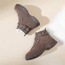 女鞋2023年新款冬季時尚高幫pu皮革雪靴女鞋,溫暖的韓國風全配鞋 - 棕色 - 查看 5