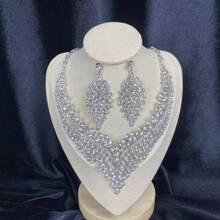 2pcs Women's Necklace And Earrings Set, Elegant And Gorgeous Jewelry With Rhinestone For Wedding, Party, Prom