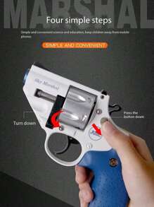 1pc Small Revolver Toy Gun, Aluminum Alloy Soft Bullet Gun, Double-action Semi-automatic Pistol - Blue - View 1