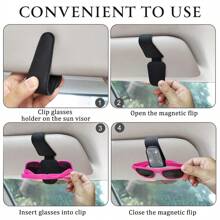 Sunglasses Holder For Car, Leather Magnetic Buckle Sun Visor Sunglass Clip, Ticket Card Storage Glasses Clip, Car Interior Accessories For Men And Women - 白色 - 查看 3