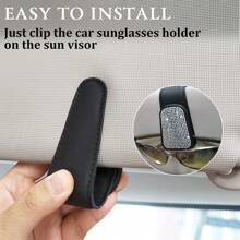 Sunglasses Holder For Car, Leather Magnetic Buckle Sun Visor Sunglass Clip, Ticket Card Storage Glasses Clip, Car Interior Accessories For Men And Women - 白色 - 查看 8