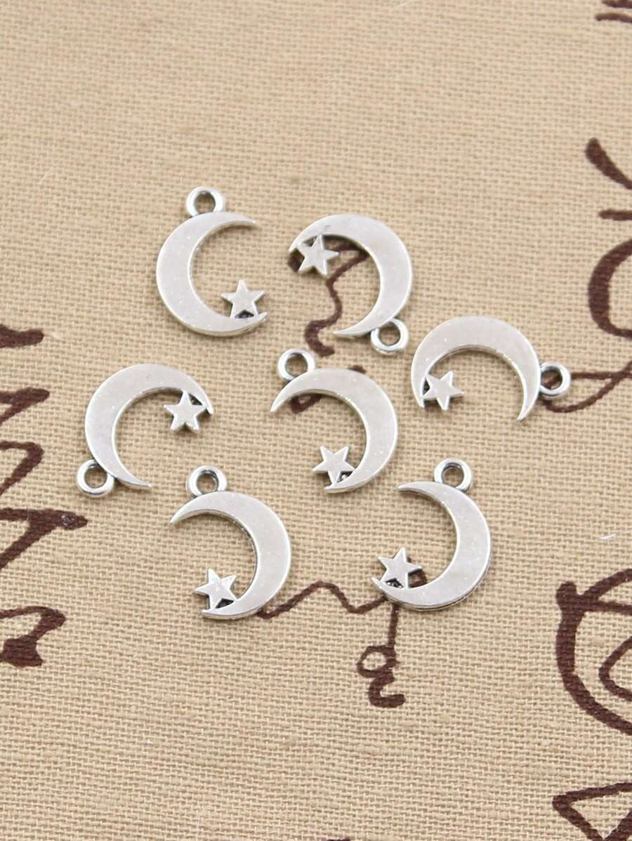 hroryn 50Pcs Charms Moon Star  Silver Color Pendants Antique Making Handmade Crafts DIY Jewelry - Antique Silver - View 1