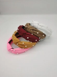 1pc Tassel & Knitted & Pearl Knot Headband Hair Accessory, Fashionable For Daily, Festival, Party Wear - Pink - View 2