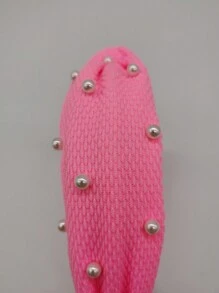 1pc Tassel & Knitted & Pearl Knot Headband Hair Accessory, Fashionable For Daily, Festival, Party Wear - Pink - View 9
