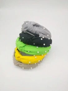 1pc Tassel & Knitted & Pearl Knot Headband Hair Accessory, Fashionable For Daily, Festival, Party Wear - Pink - View 3