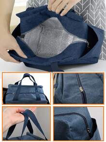 金色字母印花保温午餐袋 大容量冷藏午餐盒 便携式保温食品野餐露营保温午餐袋 学校返校午餐套装 学校用品 午餐盒袋 家庭必需品 返校用品 女士 - 藍色 - 查看 4