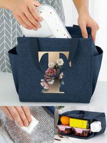 金色字母印花保温午餐袋 大容量冷藏午餐盒 便携式保温食品野餐露营保温午餐袋 学校返校午餐套装 学校用品 午餐盒袋 家庭必需品 返校用品 女士 - 藍色 - 查看 1