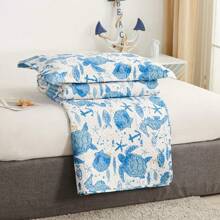 3Pcs Summer Beach Bedspreads Set King Queen Twin Size Lightweight Coastal Ocean Theme Quilts Seashell Conch Coverlet Sets Starfish Seahorse Seaweed Printed Bedding Pillow Shams - 藍色 - 查看 6