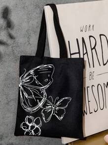 蝴蝶画图案双面印花单肩手提包，时尚蝴蝶包 - 黑與白 - 查看 1